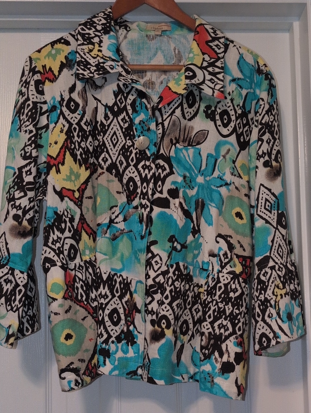 Choices Multicolor Printed Blazer with Turquoise Floral Accents